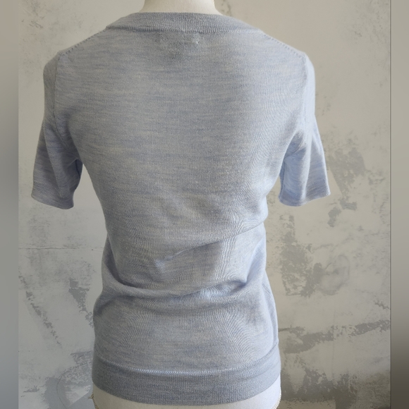 JCrew Light Blue Toucan Short Sleeve Merino Wool Sweater Size XS. - Picture 4 of 5